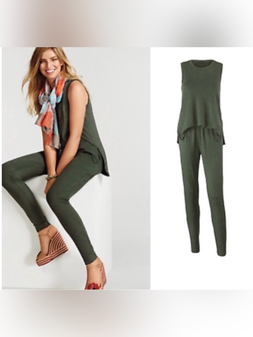 CAbi #5372 Simple Play Suit - Sleeveless Knit Jumpsuit - Dark Green
